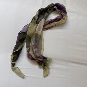 Vintage silk scarf with purple green and black floral print